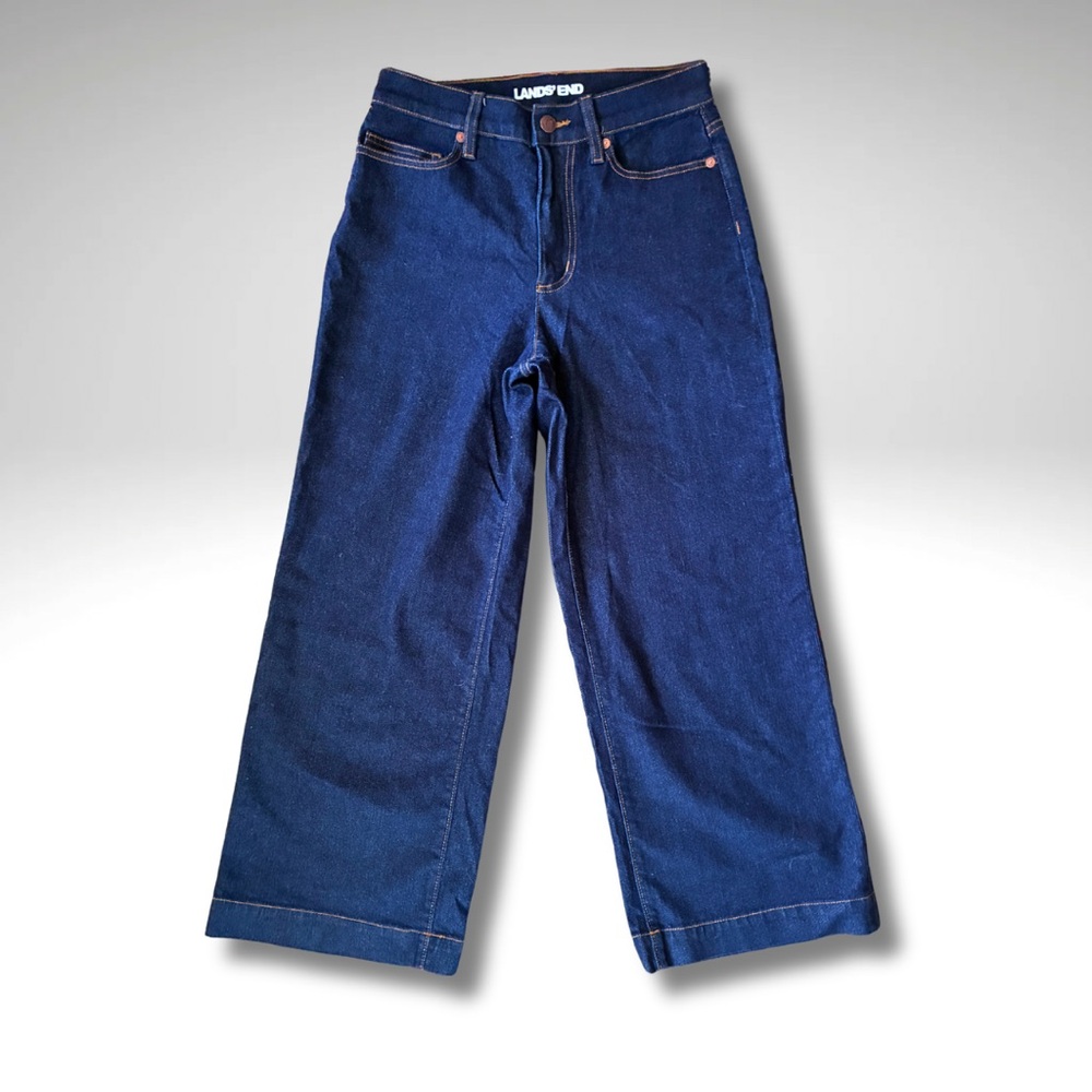 Lands’ End Dark Wash Wide Leg Crop Jeans High Rise US 4